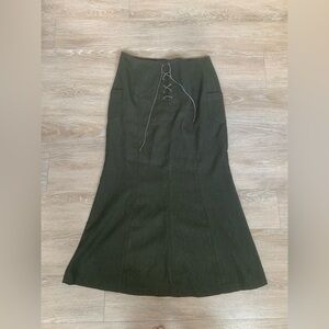 Mopgan Yangkuo Olive A-Line Skirt with Lace-Up Accent Size XL